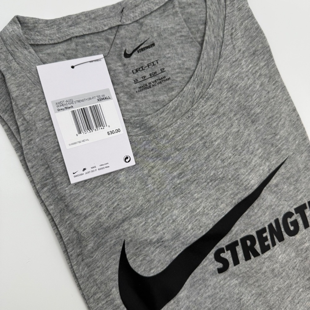 Nike Womens Strength‎ Dri-FIT Tee XS Grey Black Training Workout T-Shirt Top